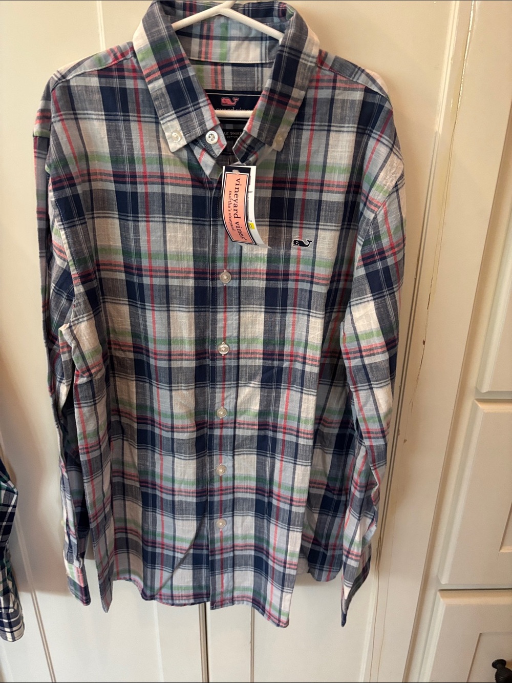 Vineyard Vines Plaid Button-Down Shirt — Navy, White & Green